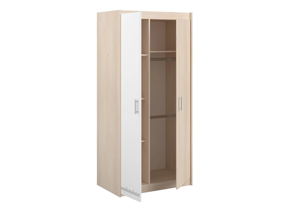Armoire 2 portes aspect bois avec 1 porte blanche sérigraphiée - CHARLINE