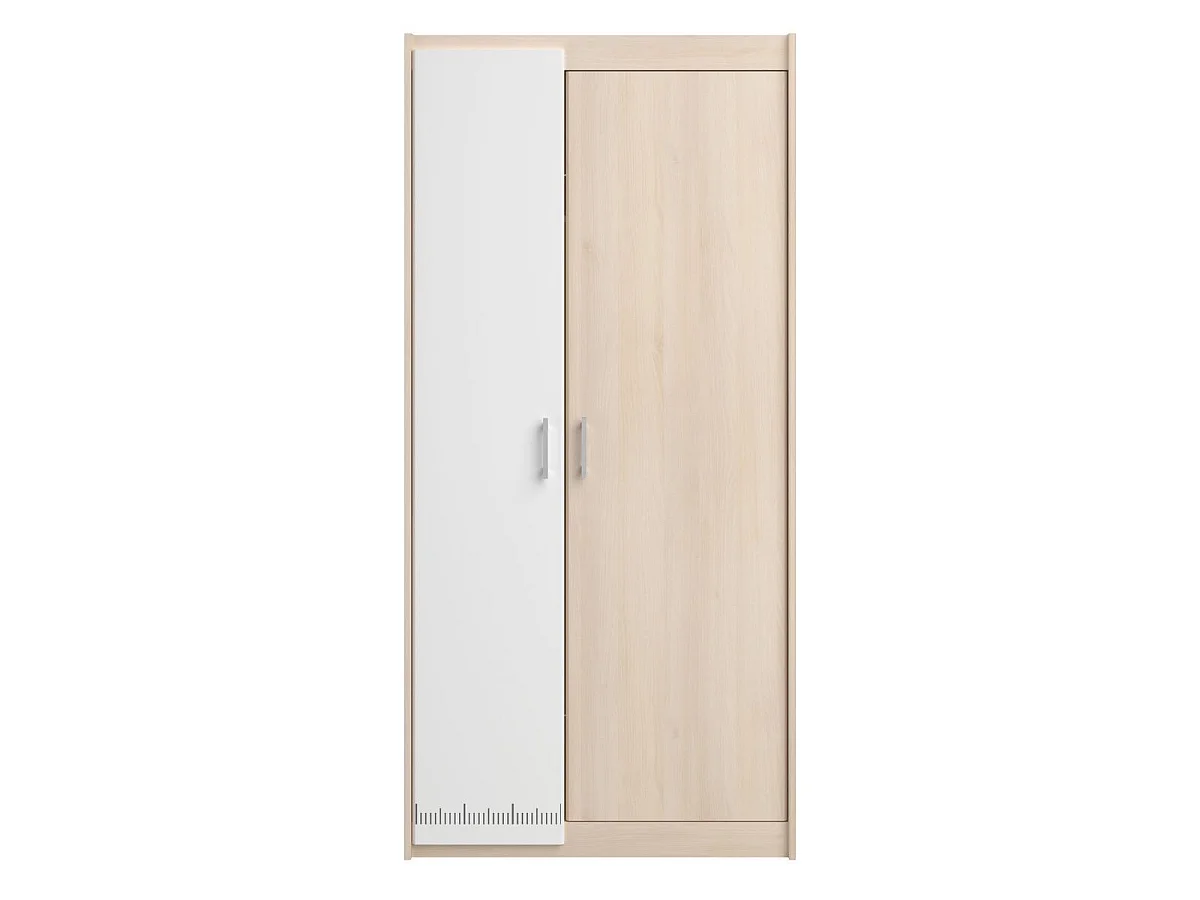 Armoire 2 portes aspect bois avec 1 porte blanche sérigraphiée - CHARLINE