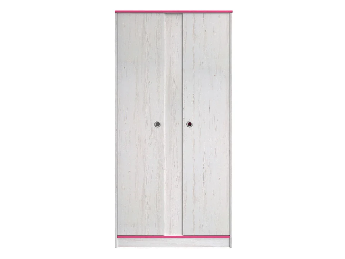 Armoire 2 portes aspect bois blanchi avec chants roses en façade - MISYLIA