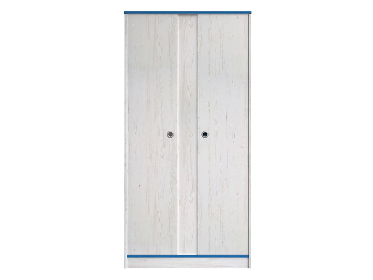 Armoire 2 portes aspect bois blanchi avec chants bleus en façade - MISYLIA