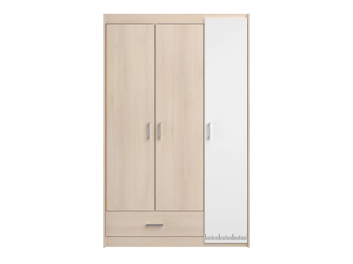 Armoire 3 portes 1 tiroir aspect bois avec 1 porte blanche sérigraphiée - CHARLINE