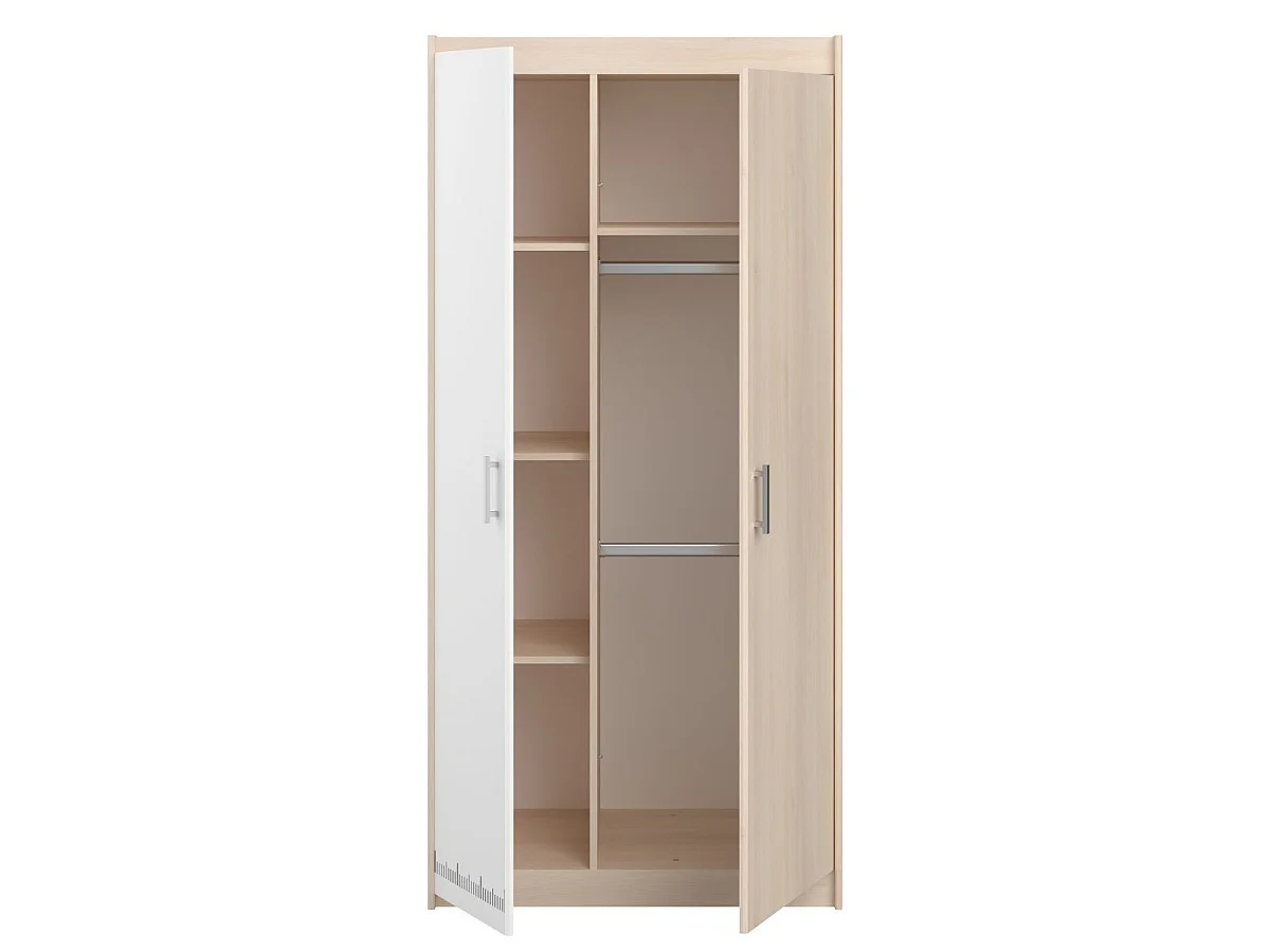 Armoire 3 portes 1 tiroir aspect bois avec 1 porte blanche sérigraphiée - CHARLINE