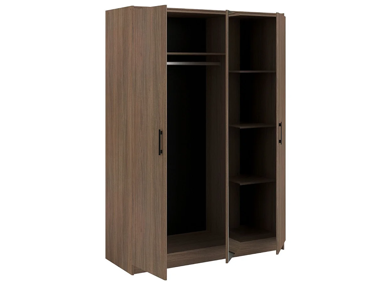 Armoire 3 portes avec 1 miroir central aspect bois teinté noyer - KASUAL