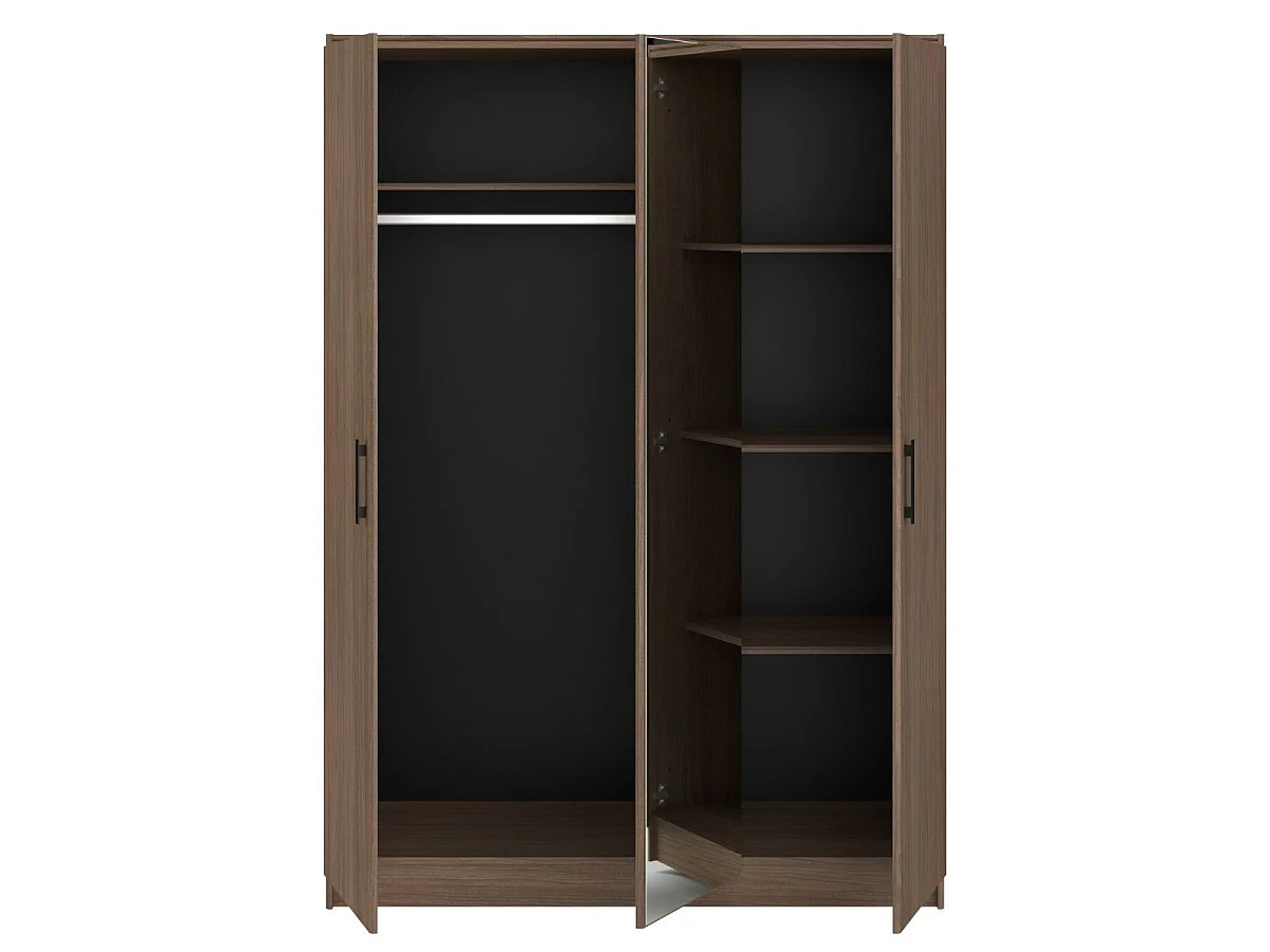 Armoire 3 portes avec 1 miroir central aspect bois teinté noyer - KASUAL