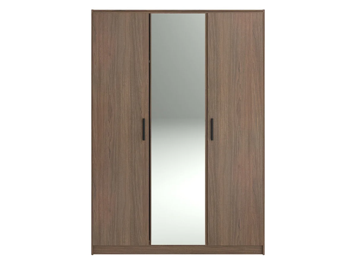 Armoire 3 portes avec 1 miroir central aspect bois teinté noyer - KASUAL