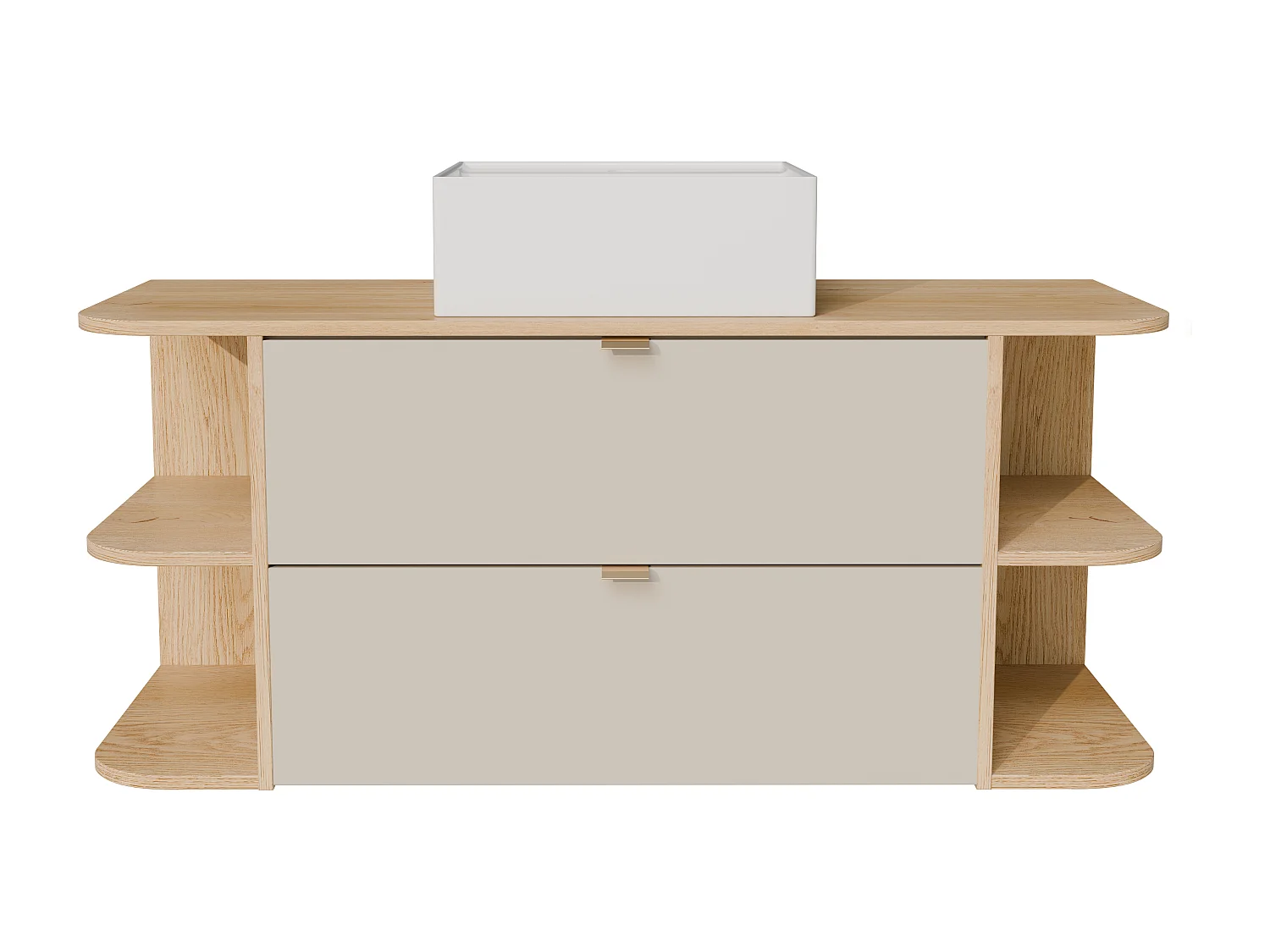 Meuble de salle de bain suspendu avec niches et vasque à poser carrée - Beige et naturel clair - 120 cm - LAVENA