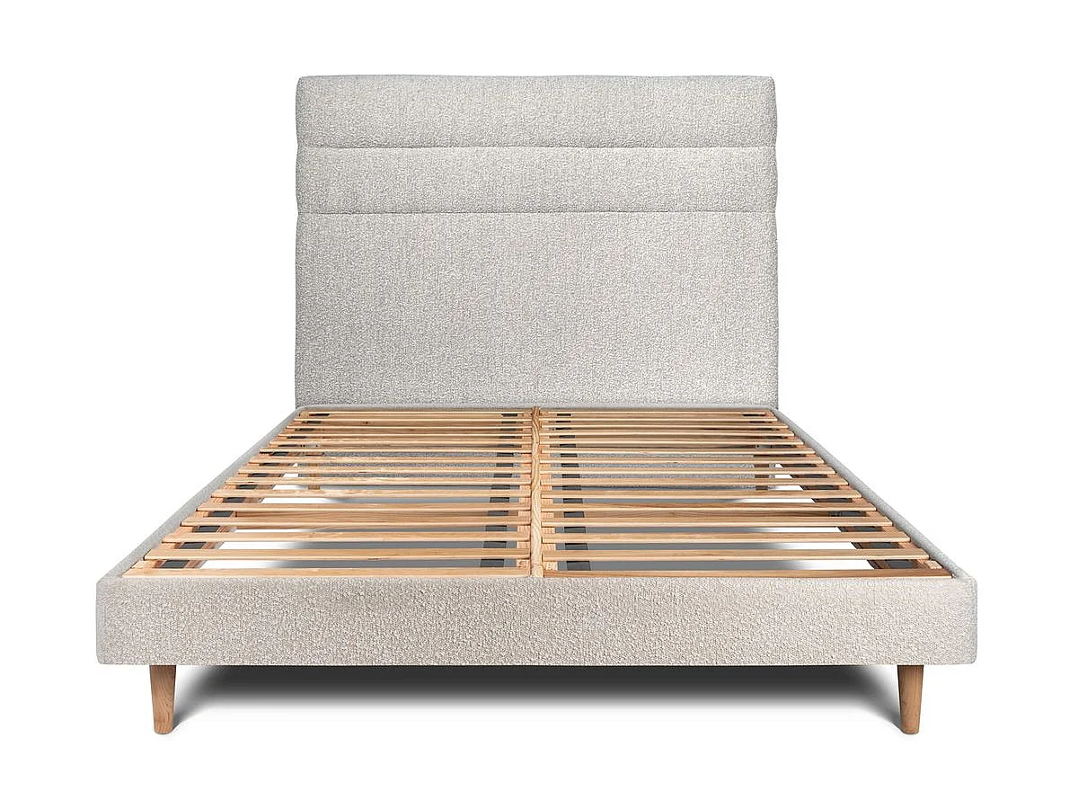 Lit 180x200cm avec tête de lit lignes bouclette et sommier kit Beige - Hauteur totale : 29cm