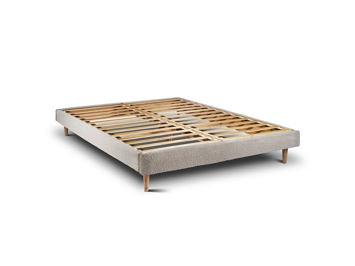 Lit 180x200cm avec tête de lit lignes bouclette et sommier kit Beige - Hauteur totale : 29cm