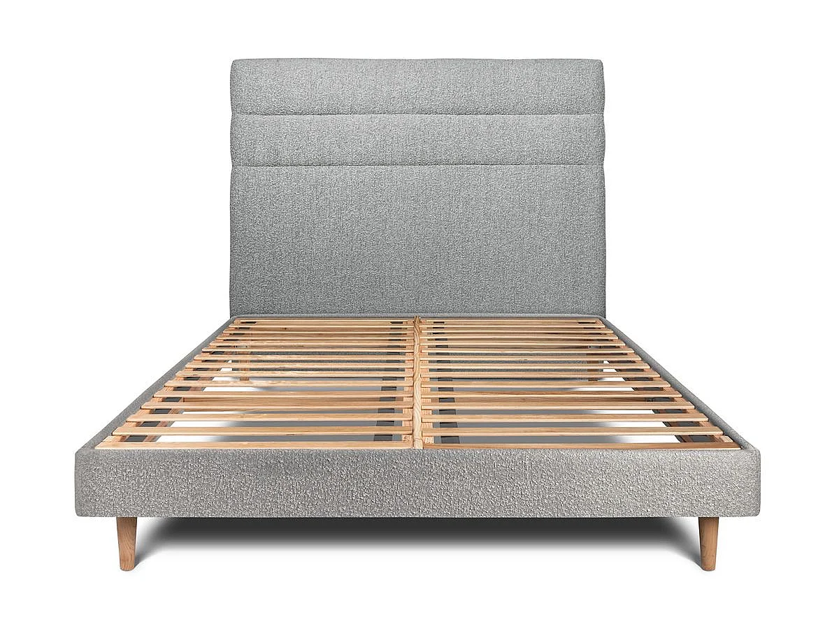 Lit 180x200cm avec tête de lit lignes bouclette et sommier kit Gris - Hauteur totale : 29cm