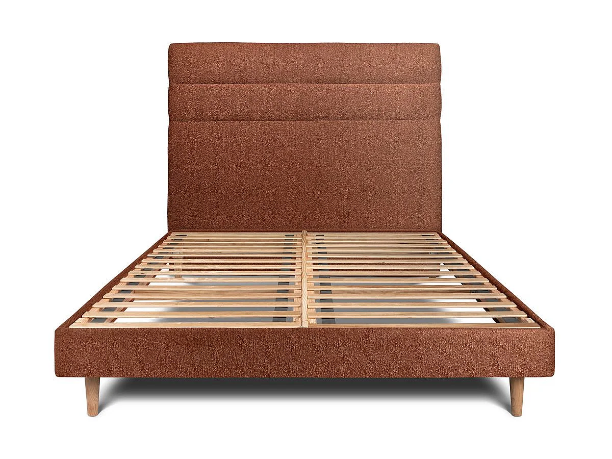 Lit 180x200cm avec tête de lit lignes bouclette et sommier kit Terracotta - Hauteur totale : 29cm