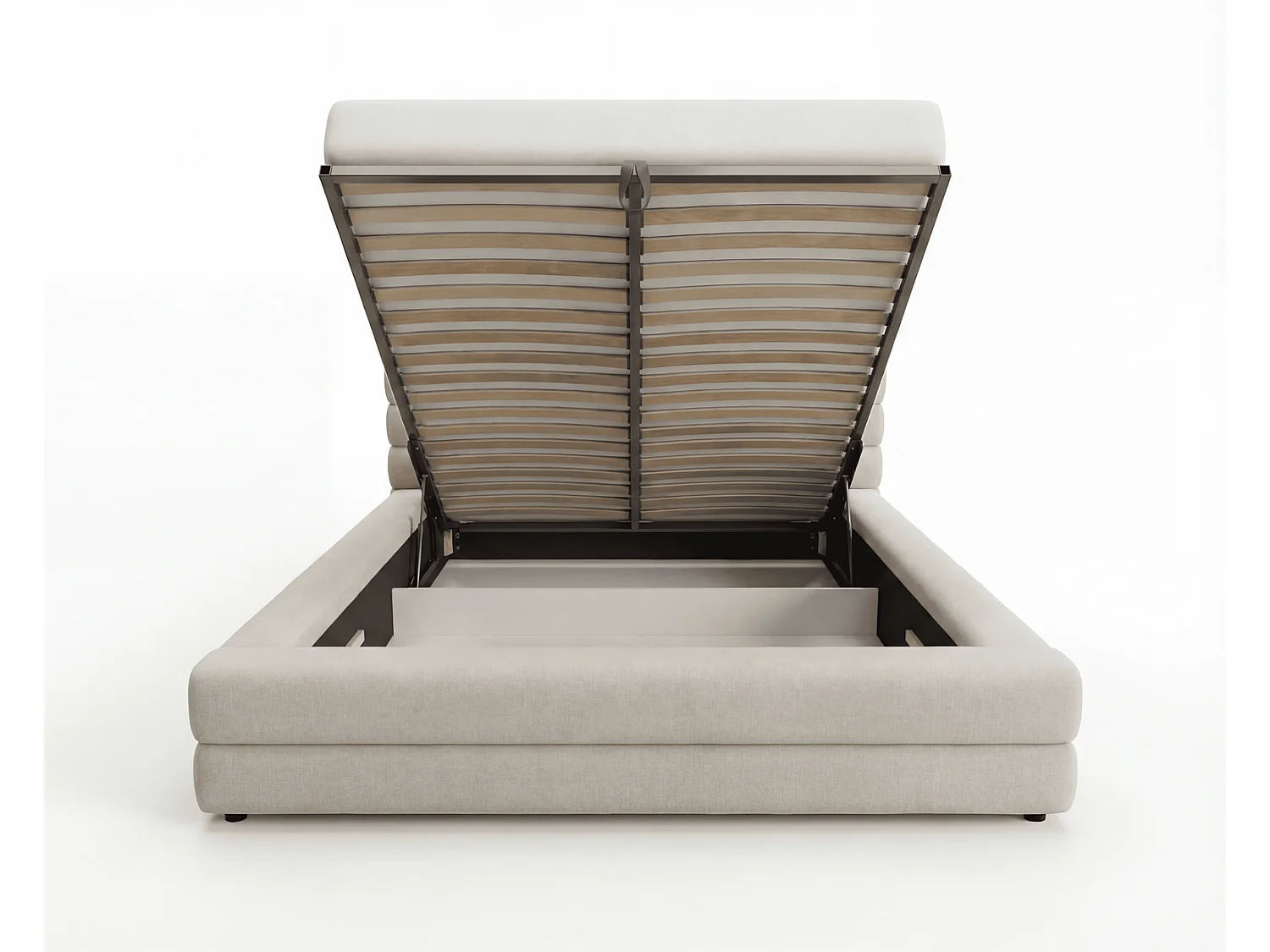 Polsterbett 180x200 cm Elias mit Bettkasten, modernes Design, Metalllattenrost - Beige