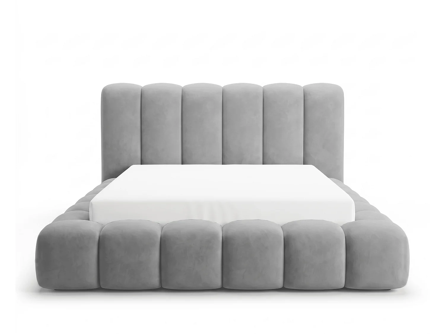 Lit coffre 140x200 Selvo, lit capitonné style nuage, mousse épaisse, sommier en bois, gris
