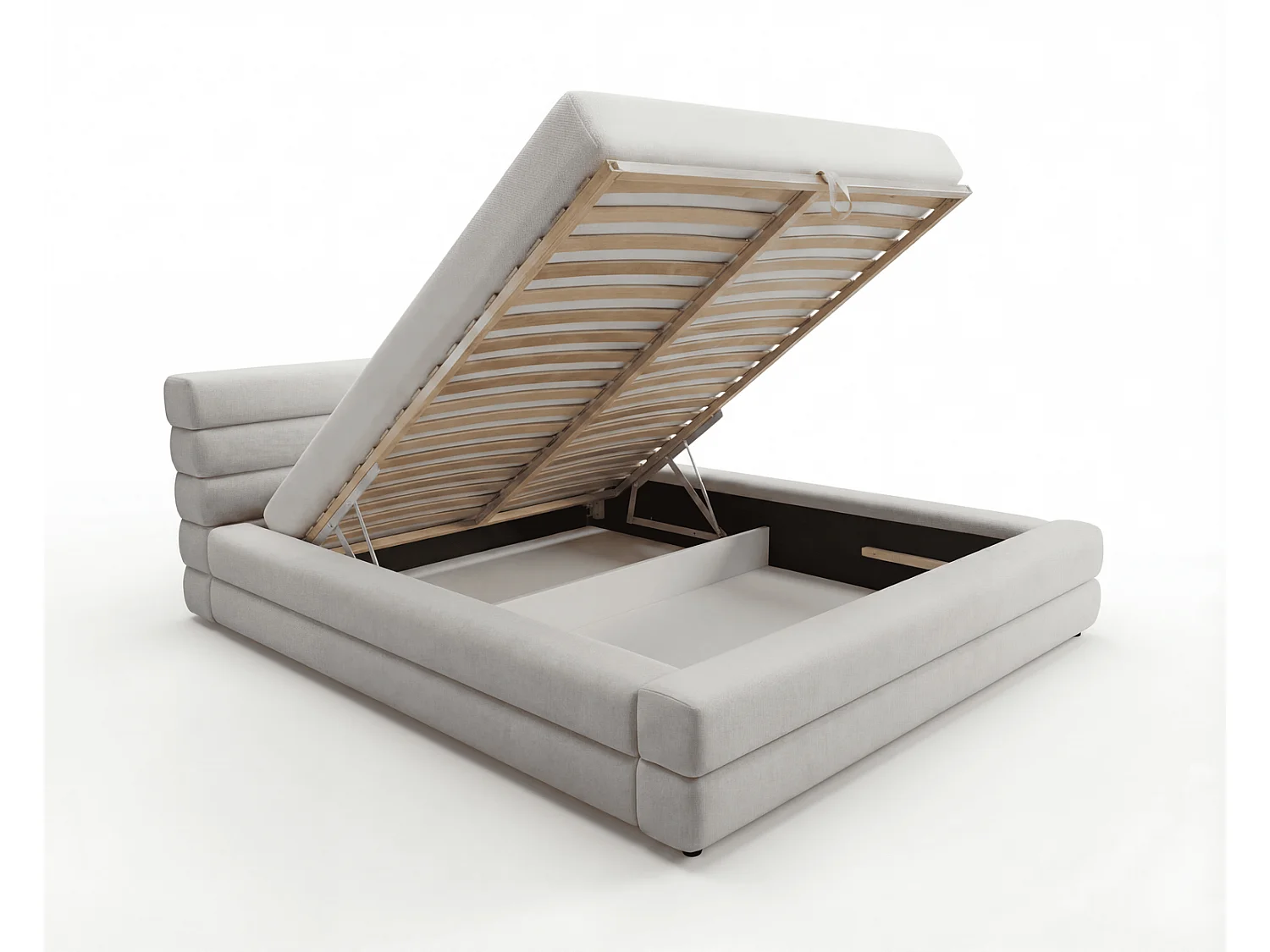 Lit double 160x200 cm Elias avec rangement, style moderne, sommier en bois, gris clair