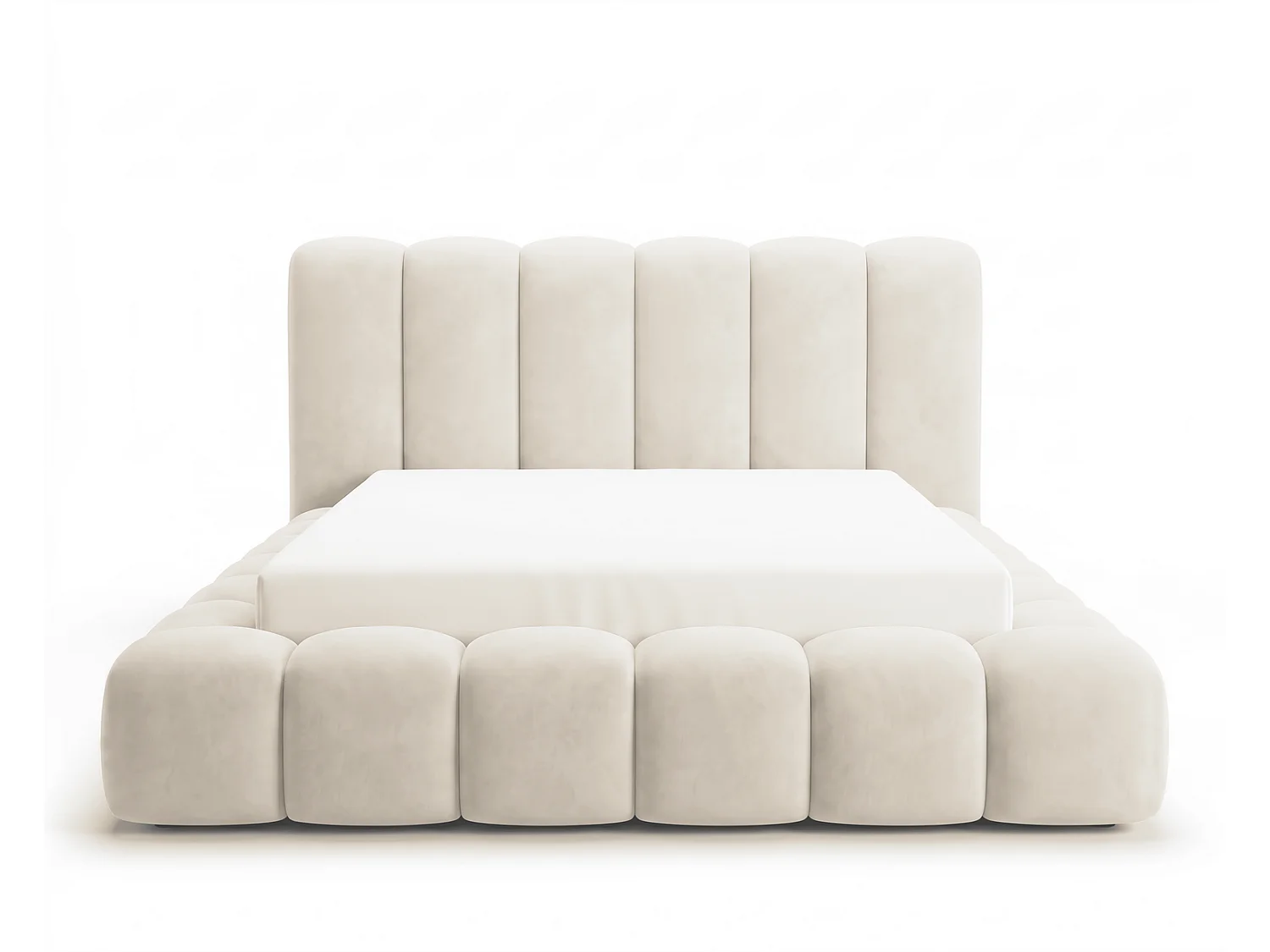 Lit coffre 160x200 Selvo, lit capitonné style nuage, mousse épaisse, sommier en bois, beige