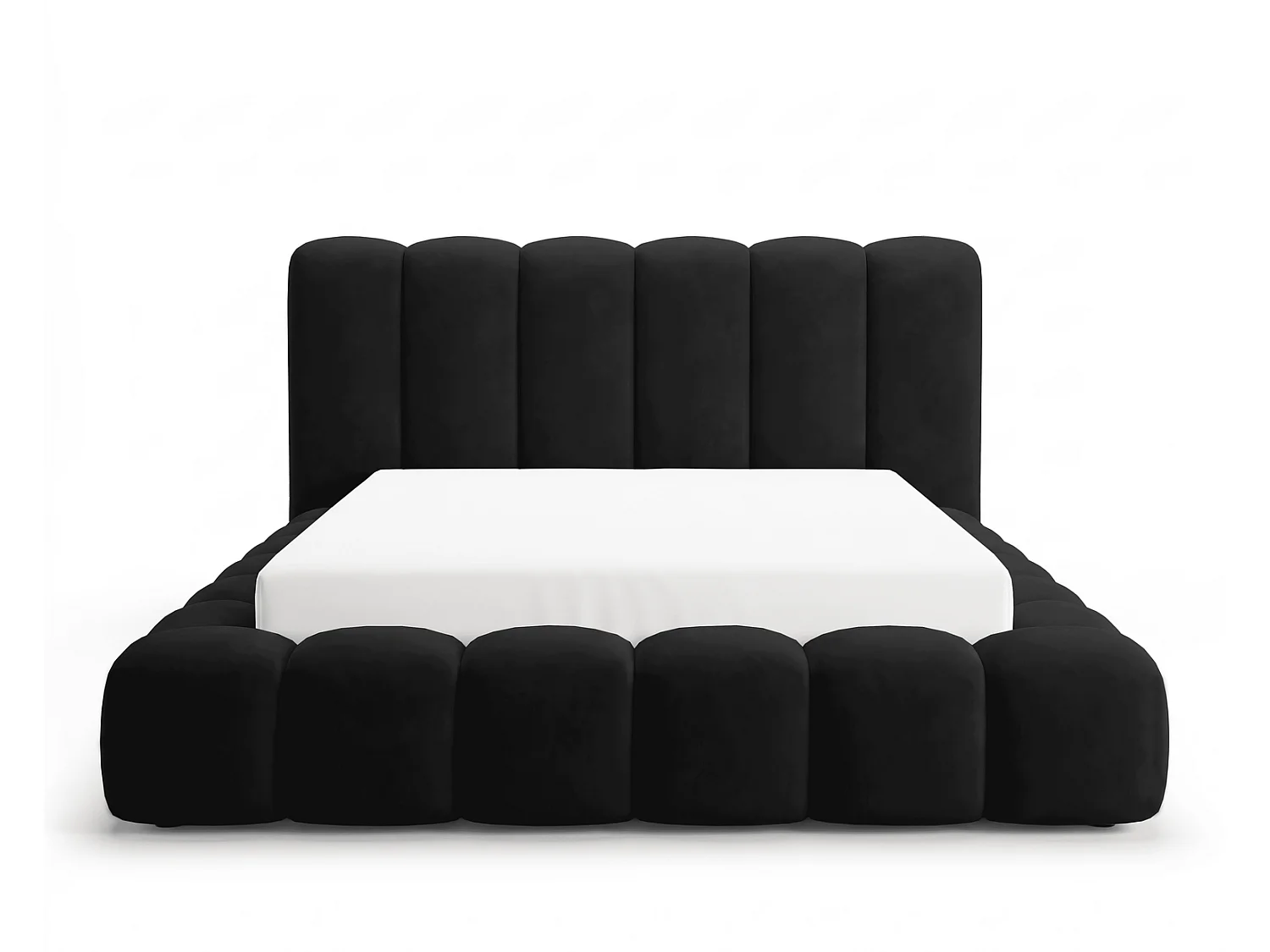Lit coffre 160x200 Selvo, lit capitonné style nuage, mousse épaisse, sommier en bois, noir