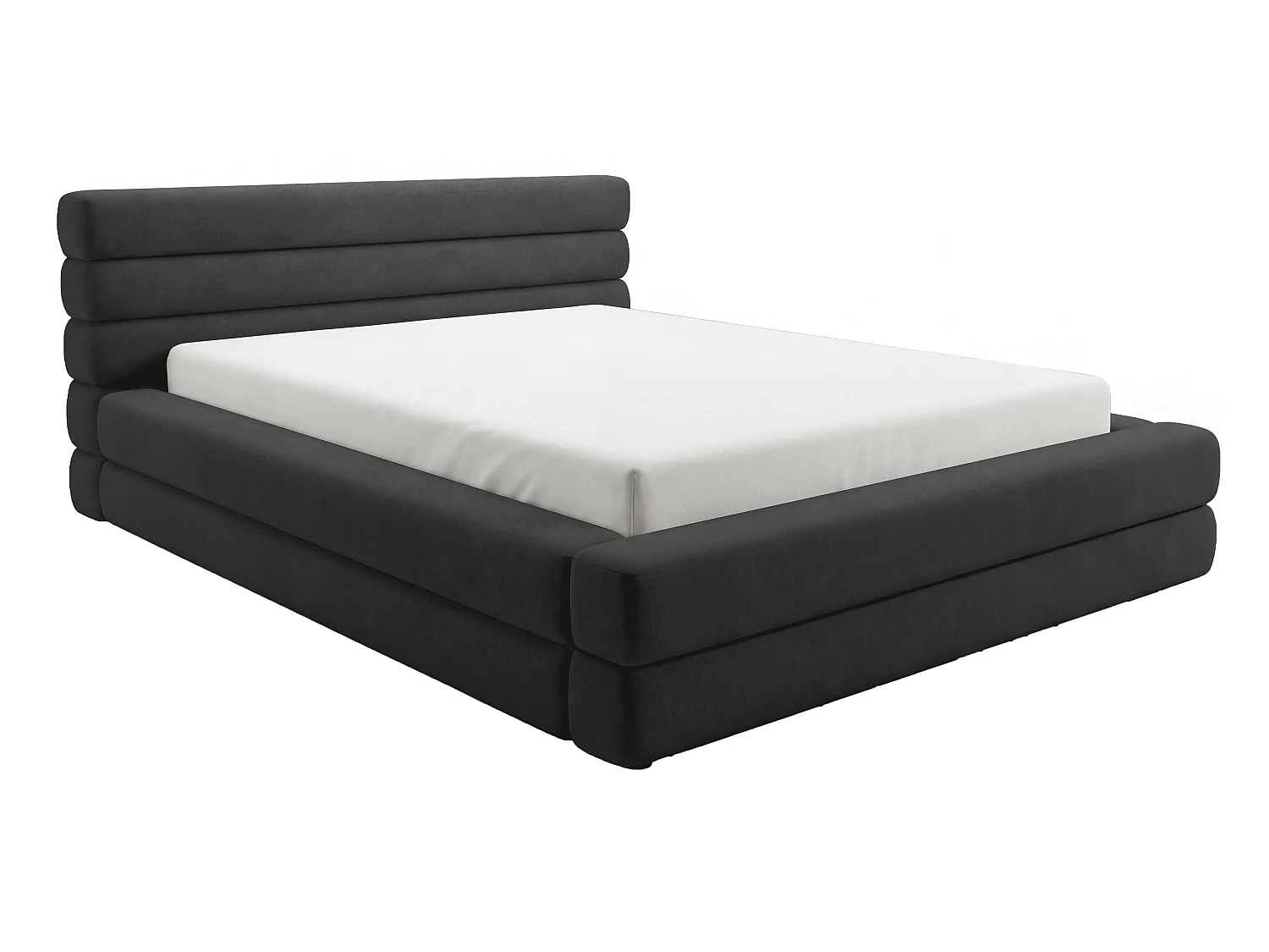 Lit double 140x200 cm Elias avec rangement, style moderne, sommier en bois, noir