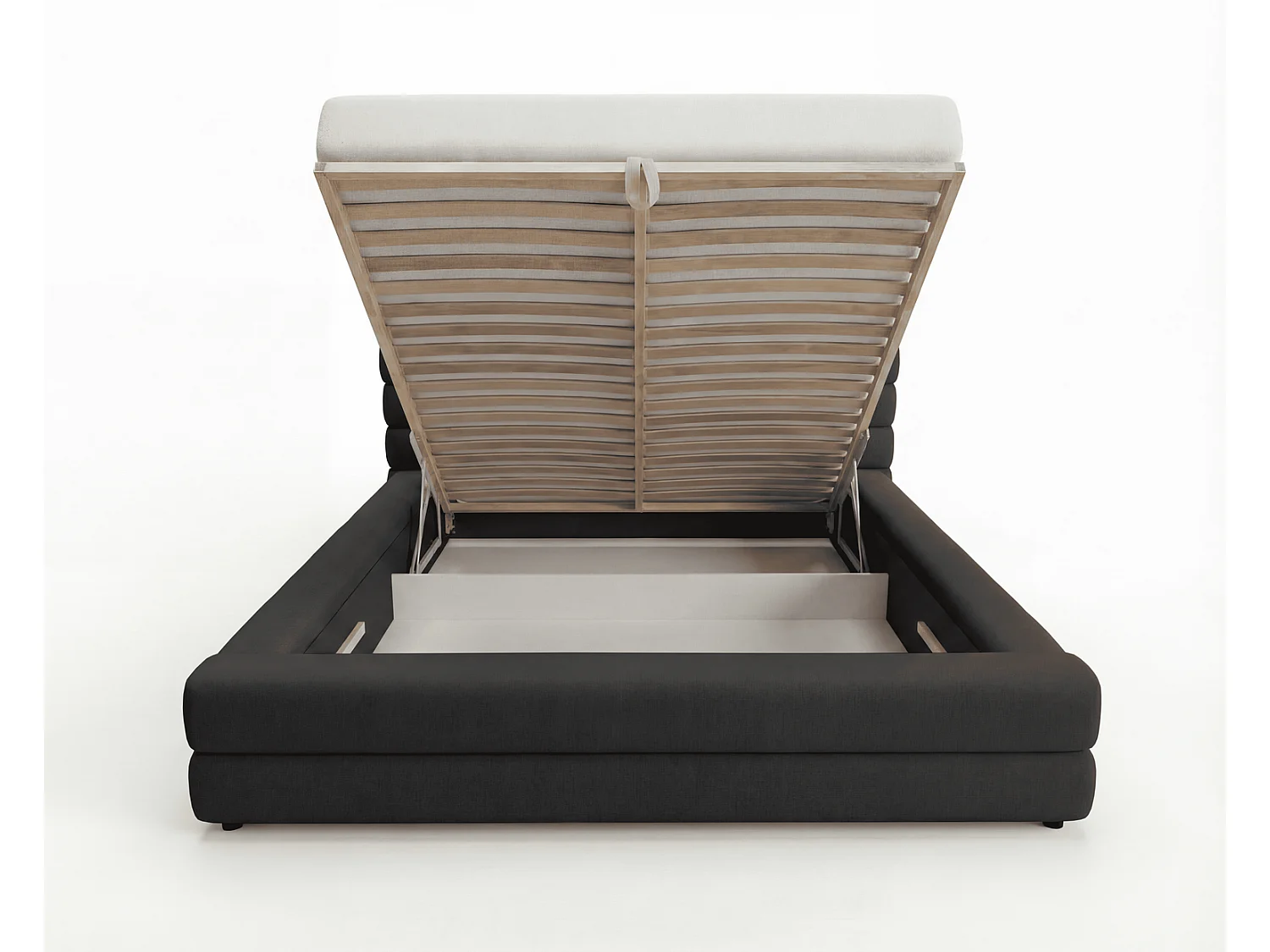 Lit double 140x200 cm Elias avec rangement, style moderne, sommier en bois, noir