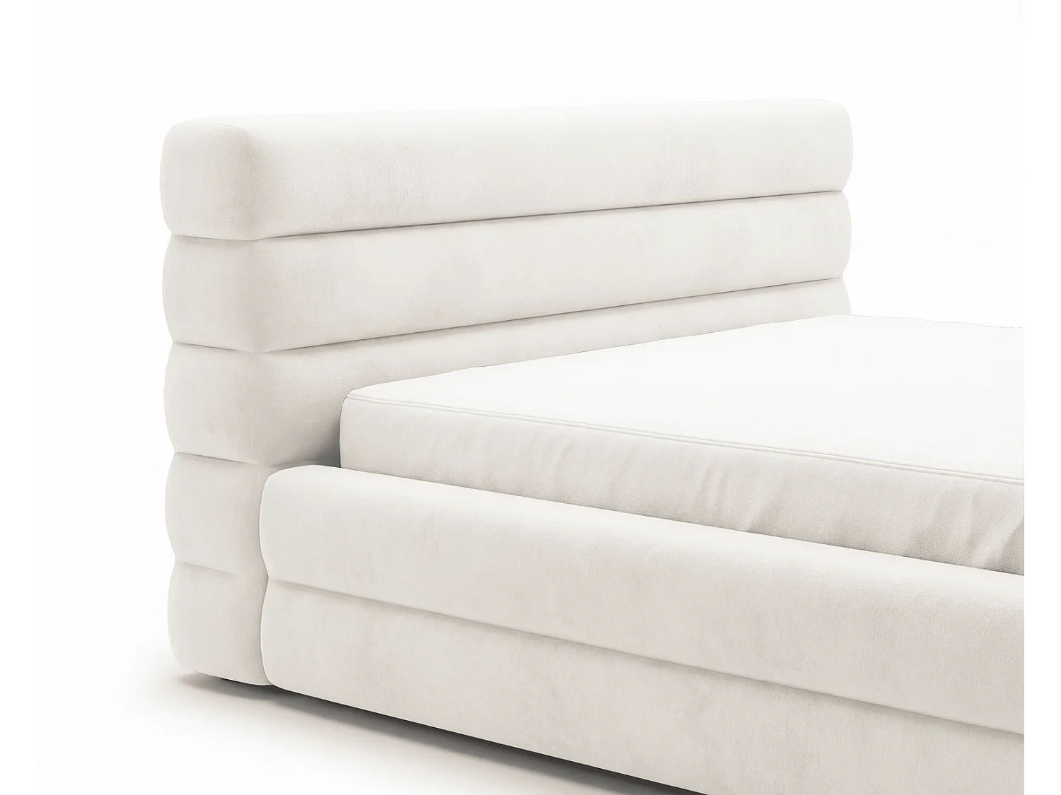 Lit double 140x200 cm Elias avec rangement, style moderne, sommier en bois, crème