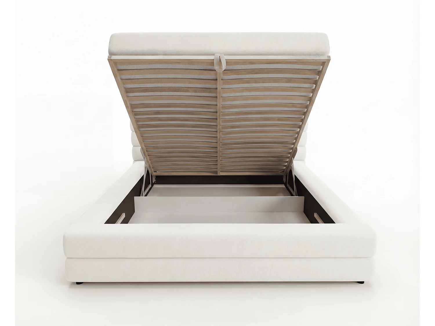 Lit double 140x200 cm Elias avec rangement, style moderne, sommier en bois, crème