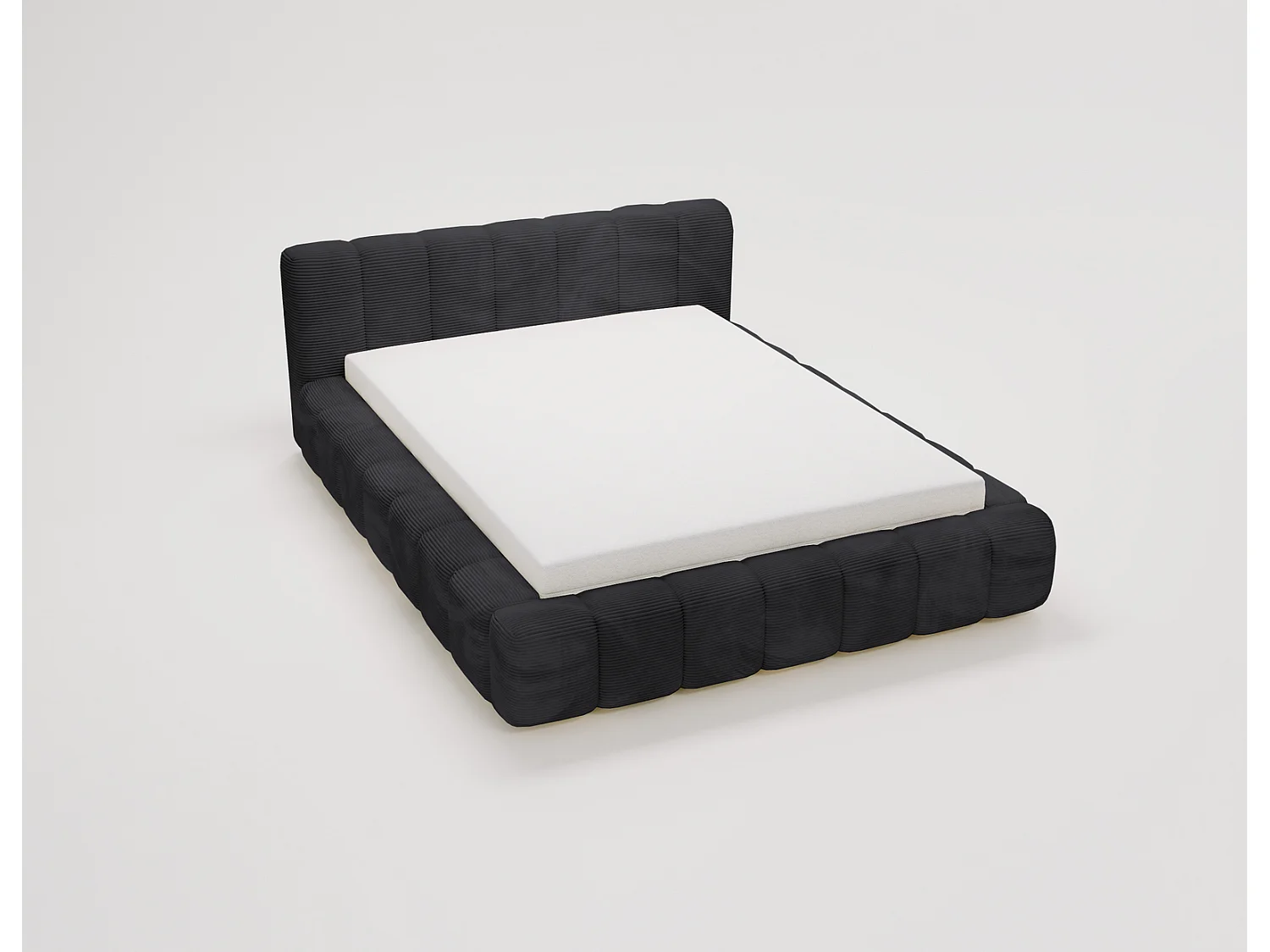 Cord-Doppelbett 140x200 Bolonia - mit Bettkasten und Holzlattenrost, Bett Schwarz