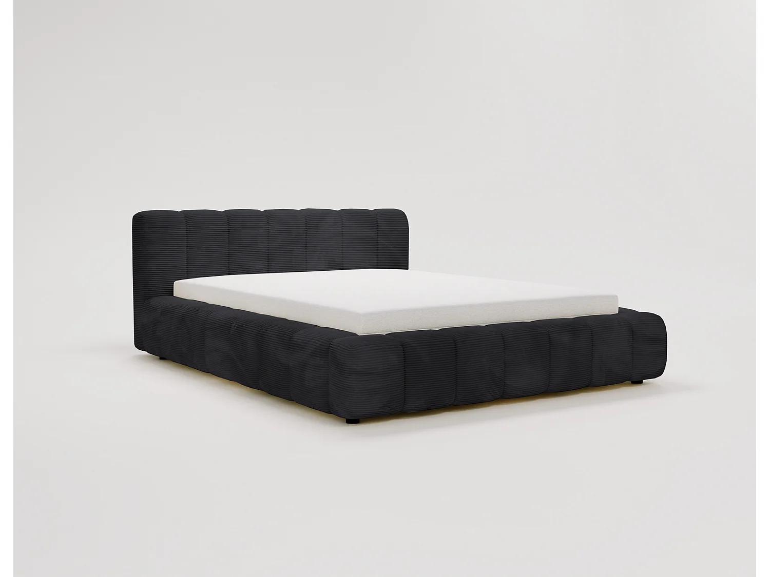 Cord-Doppelbett 140x200 Bolonia - mit Bettkasten und Holzlattenrost, Bett Schwarz