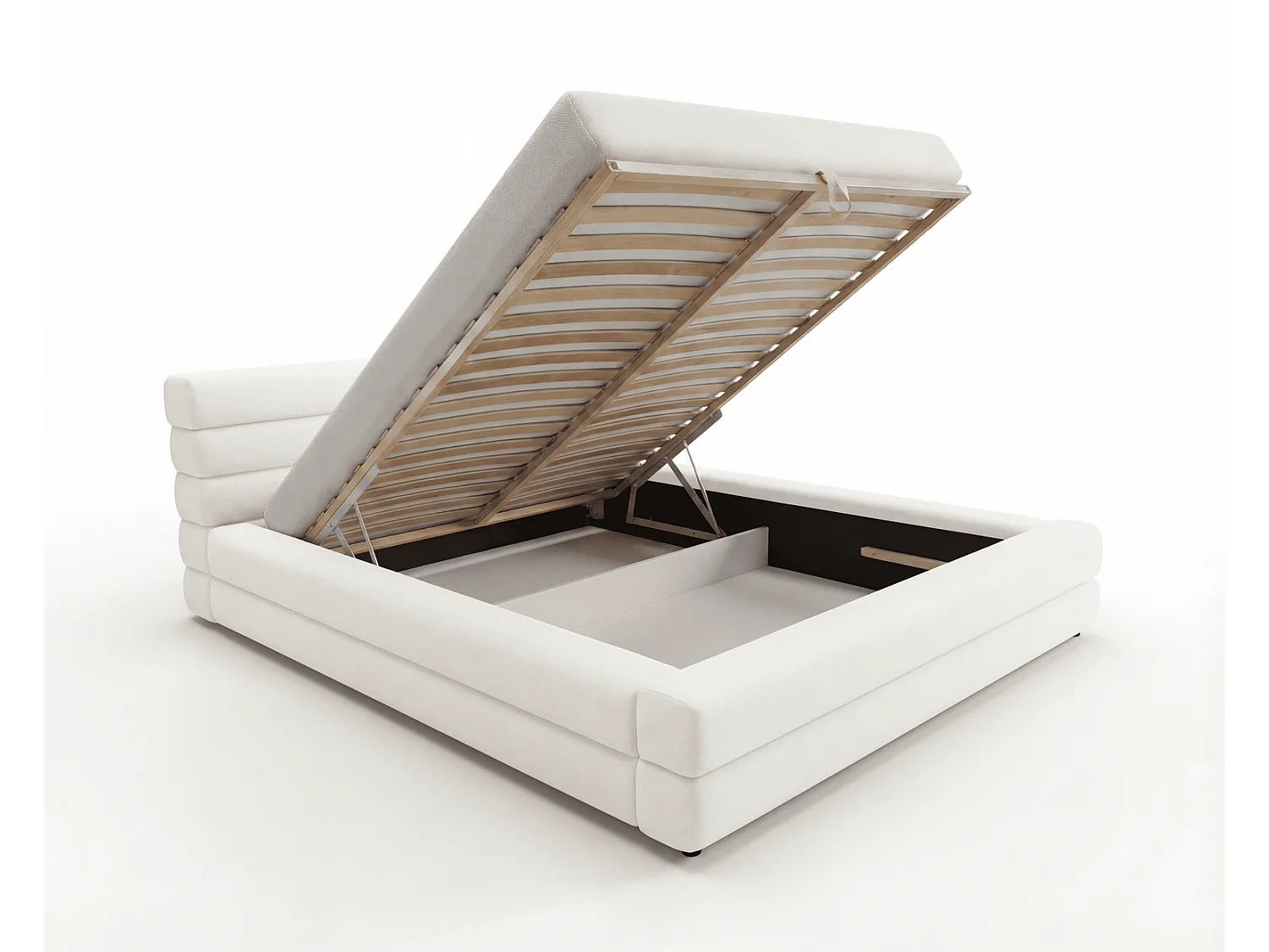 Lit double 180x200 cm Elias avec rangement, style moderne, sommier en bois, crème