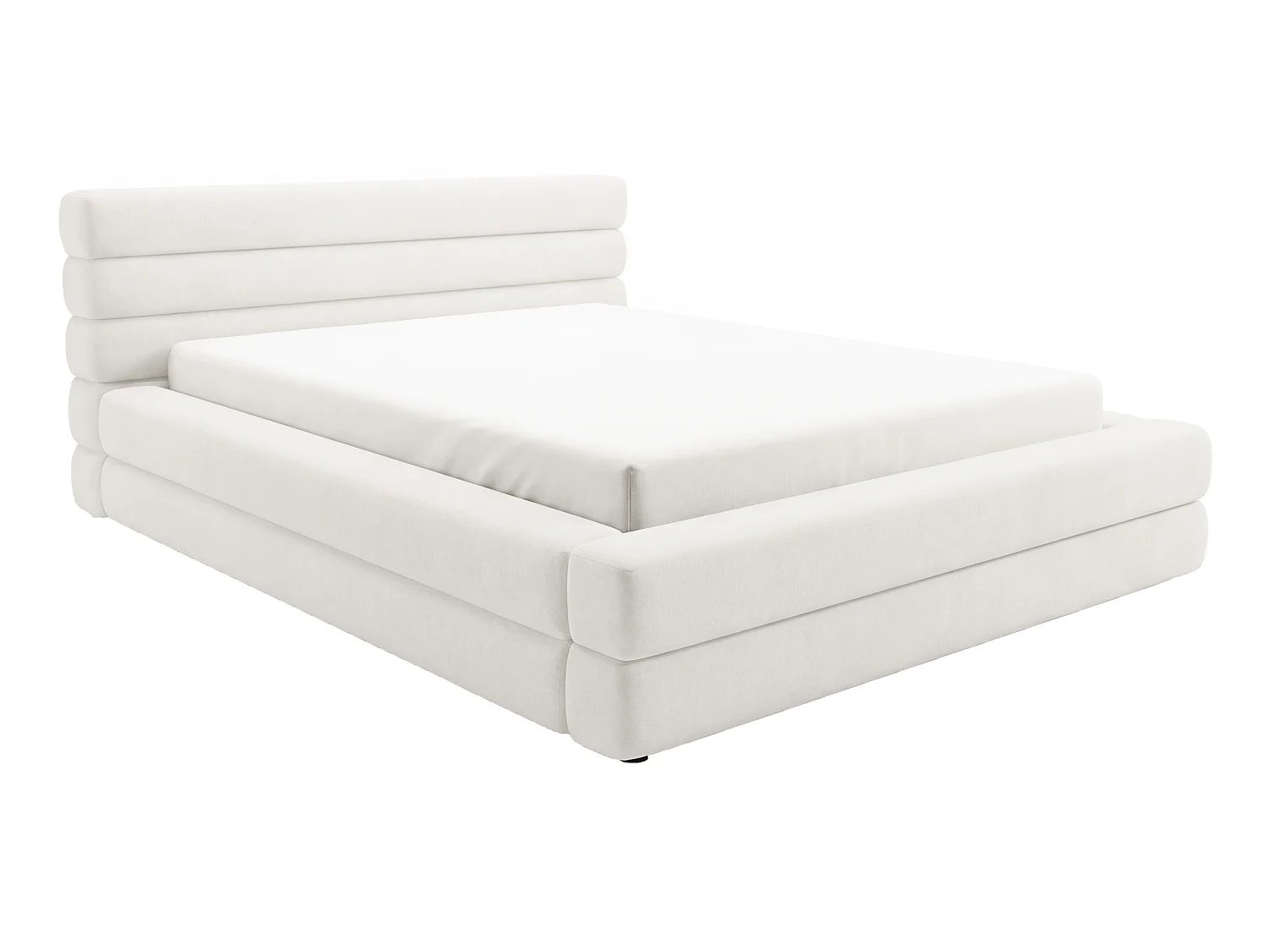 Lit double 160x200 cm Elias avec rangement, style moderne, sommier en bois, crème