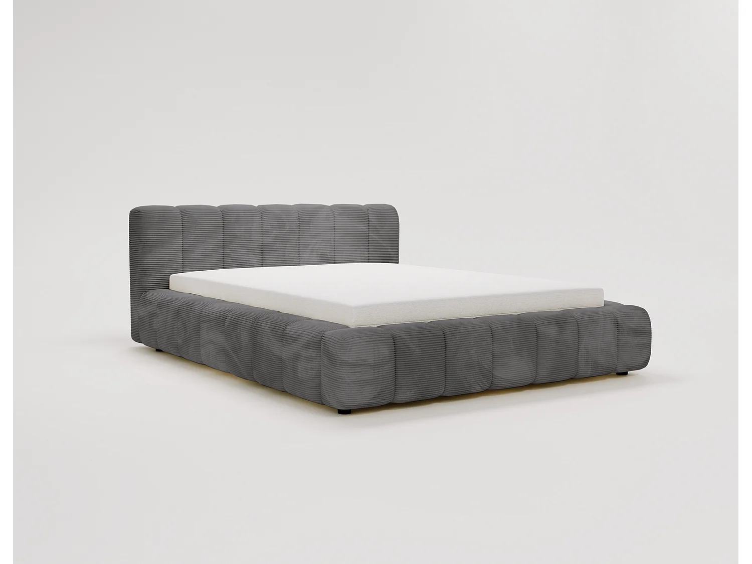 Cord-Doppelbett 140x200 Bolonia - mit Bettkasten und Holzlattenrost, Bett Dunkelgrau