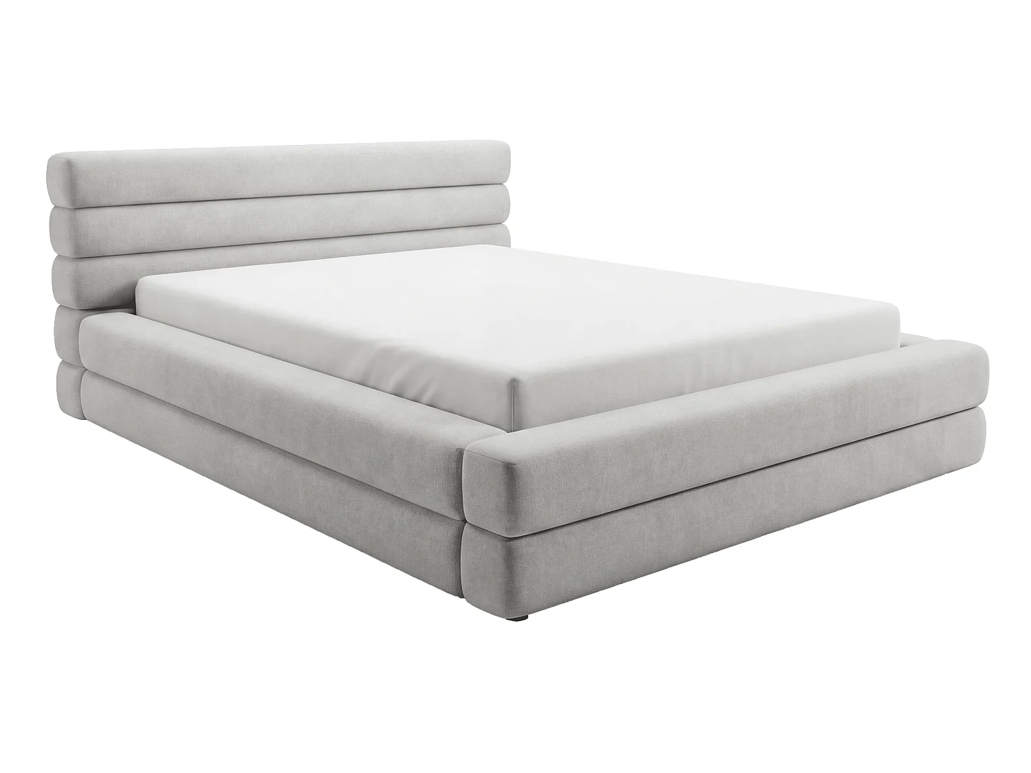 Lit double 140x200 cm Elias avec rangement, style moderne, sommier en bois, gris clair