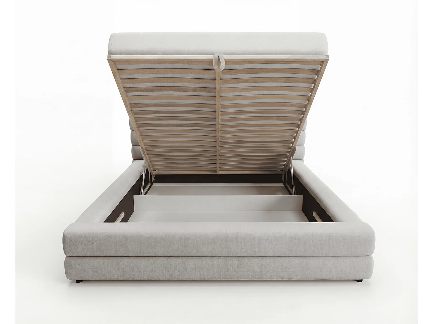 Lit double 140x200 cm Elias avec rangement, style moderne, sommier en bois, gris clair