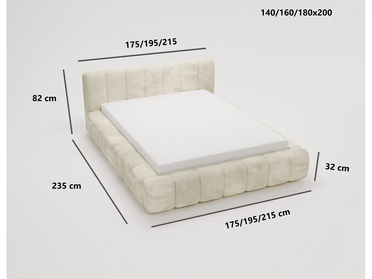 Cord-Doppelbett 180x200 Bolonia - mit Bettkasten und Holzlattenrost, Bett Braun