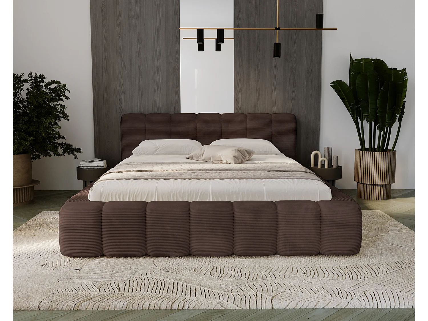 Cord-Doppelbett 180x200 Bolonia - mit Bettkasten und Holzlattenrost, Bett Braun