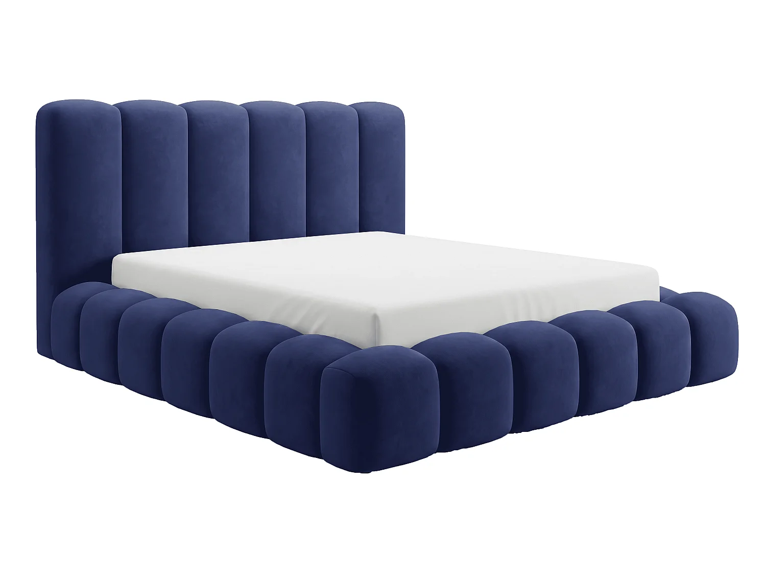 Polsterbett mit Bettkasten 140x200 Selvo - Wolkenbett, dicke Polsterung, Metalllattenrost - Blau
