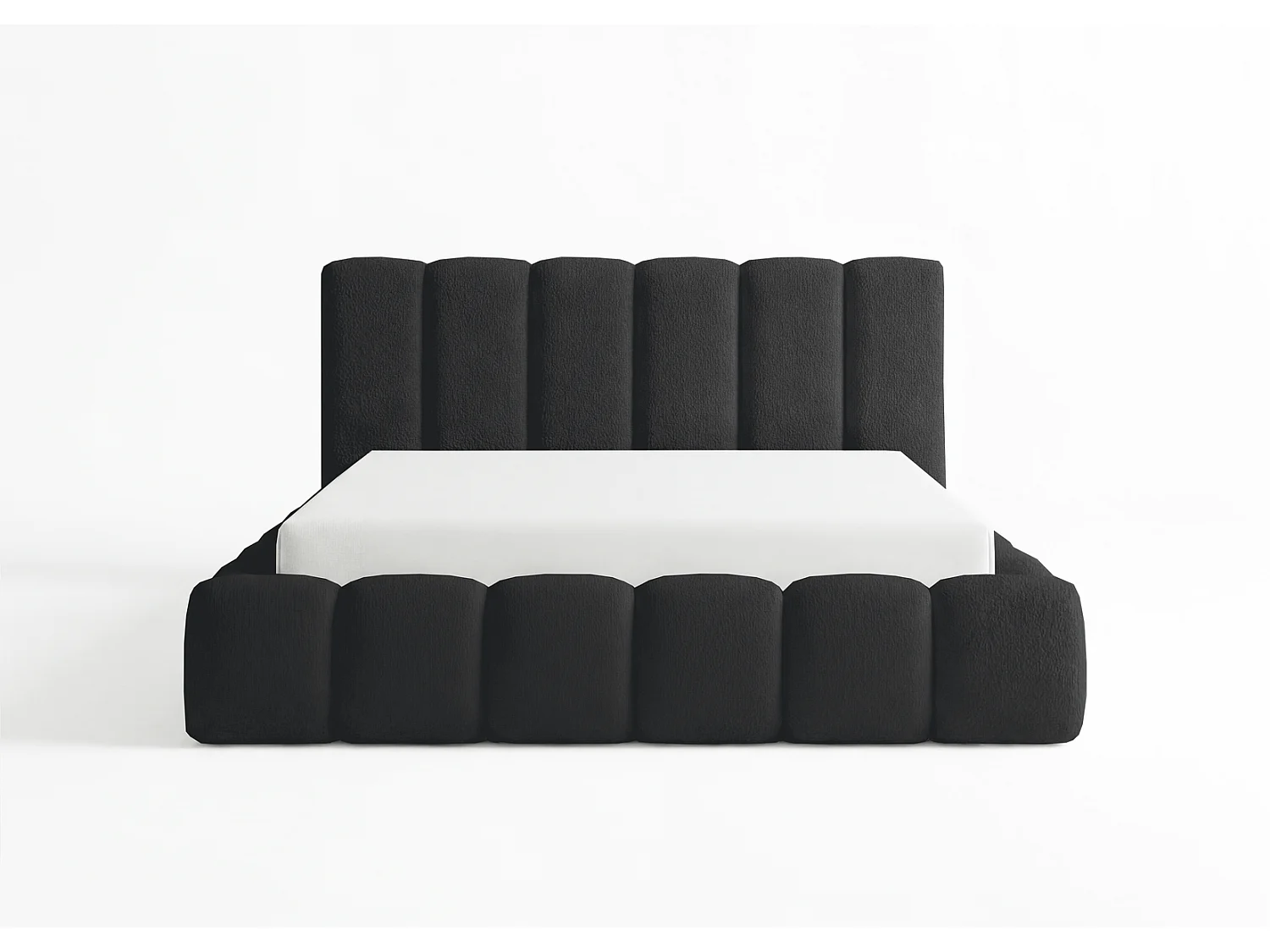 Doppelbett Bouclé 160x200 Aurelis mit Bettkasten und Metalllattenrost - Wolkenbett, Schwarz