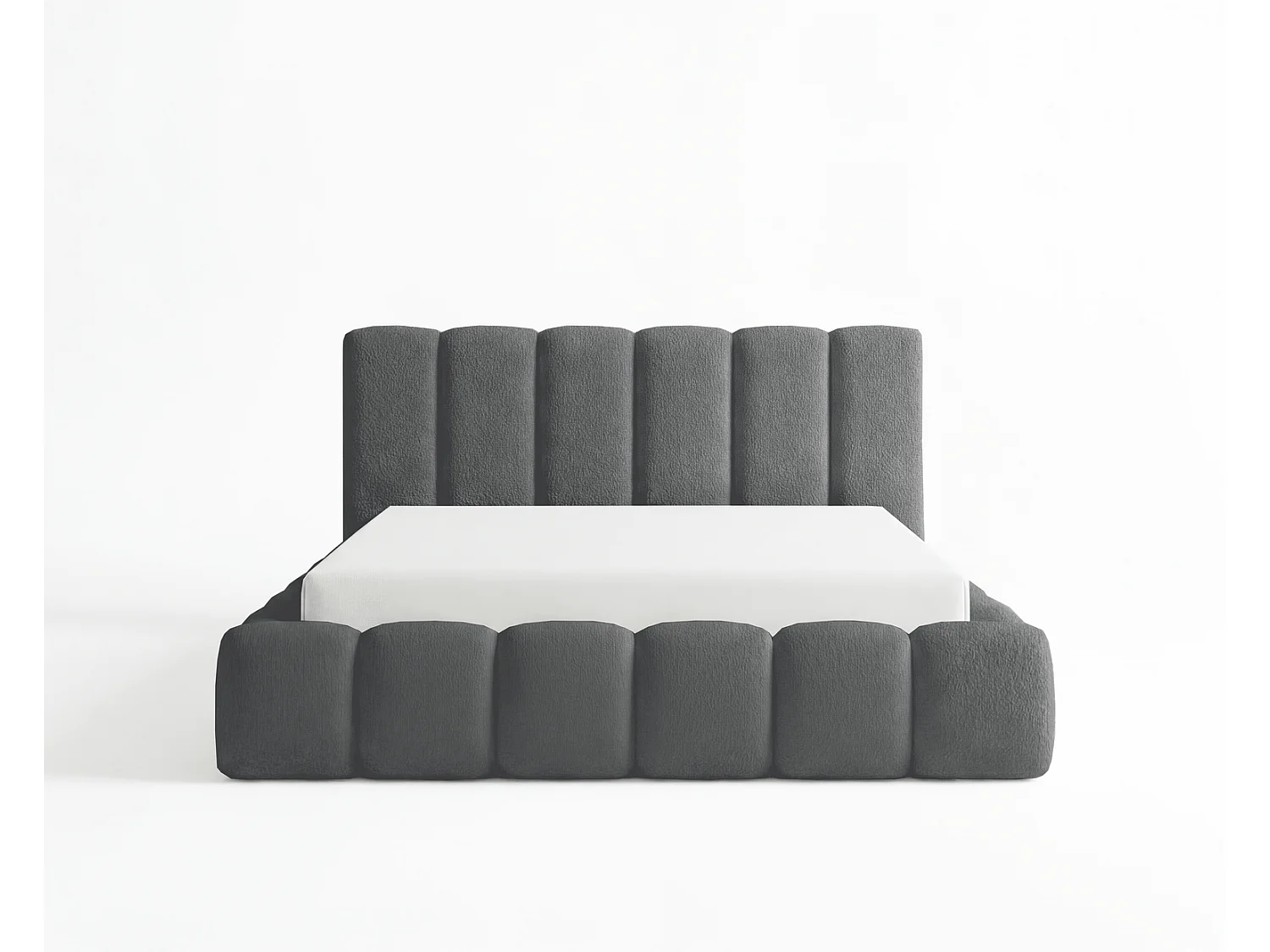 Doppelbett Bouclé 160x200 Aurelis mit Bettkasten und Metalllattenrost - Wolkenbett, Grau
