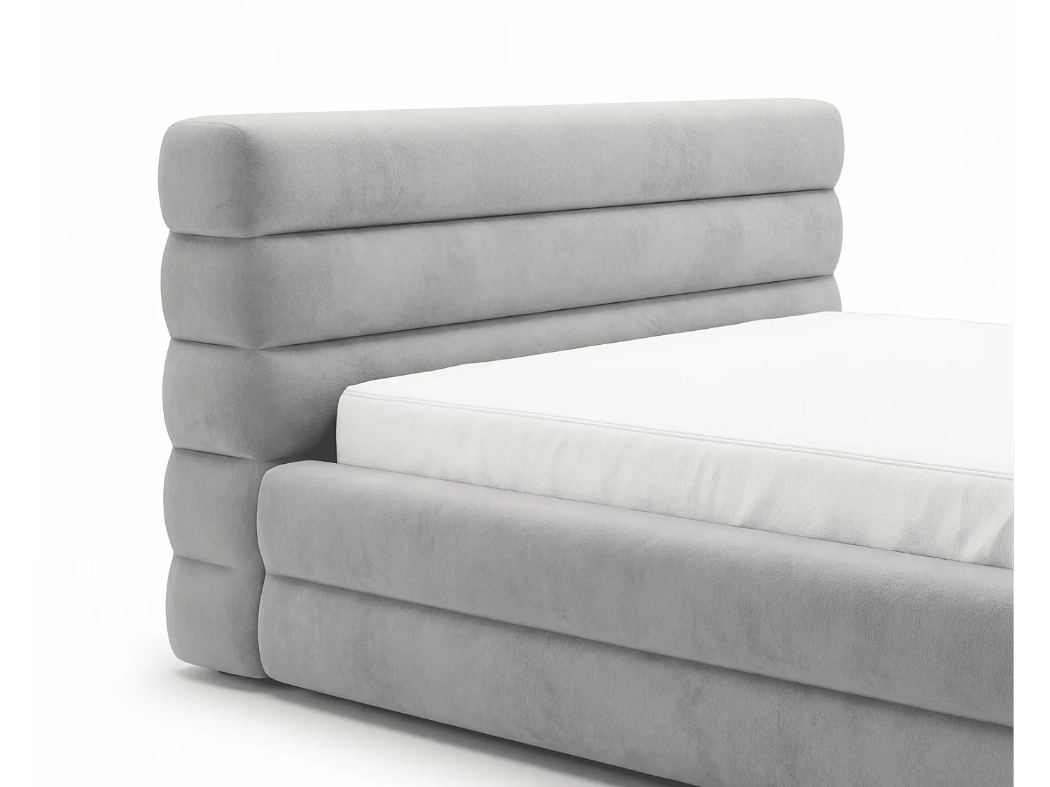 Lit double 180x200 cm Elias avec rangement, style moderne, sommier en bois, gris clair