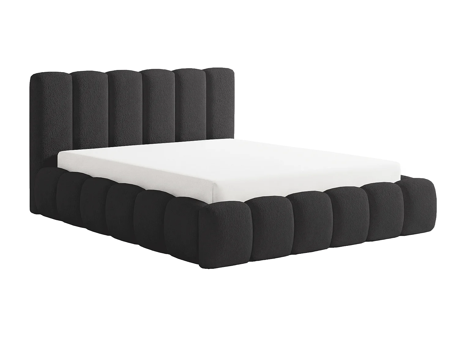 Doppelbett Bouclé 200x200 Aurelis mit Bettkasten und Metalllattenrost - Wolkenbett, Schwarz