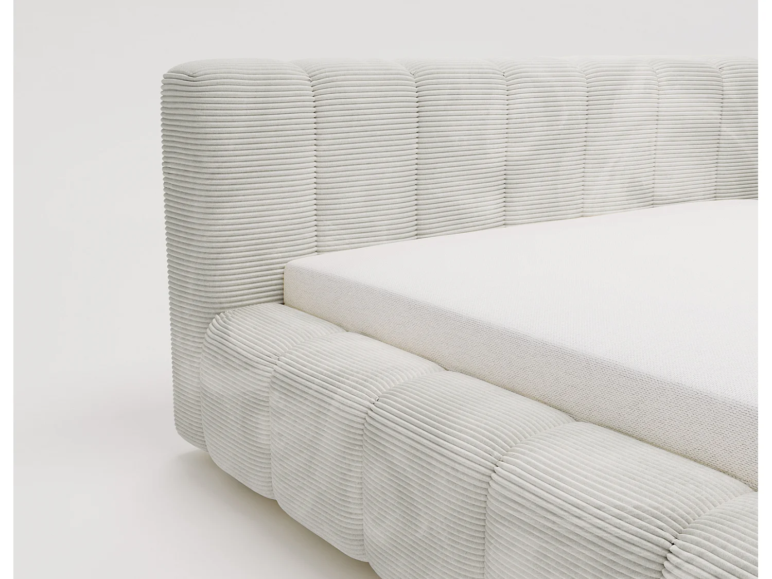 Cord-Doppelbett 160x200 Bolonia - mit Bettkasten und Holzlattenrost, Bett Hellgrau