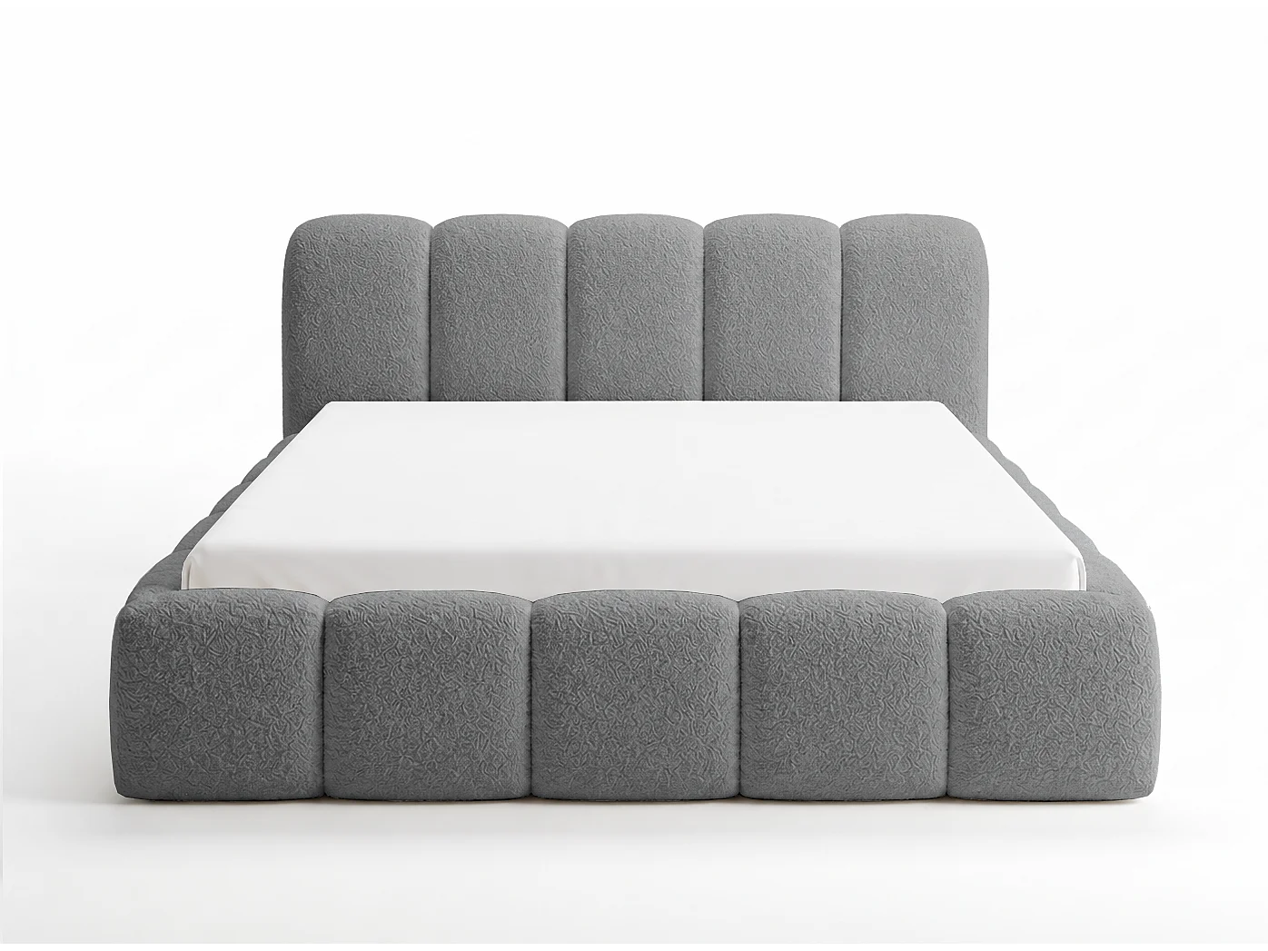 Polsterbett 200x200 Vorello mit Bettkasten, Metalllattenrost, Wolkenbett, Bouclé-Stoff, Grau