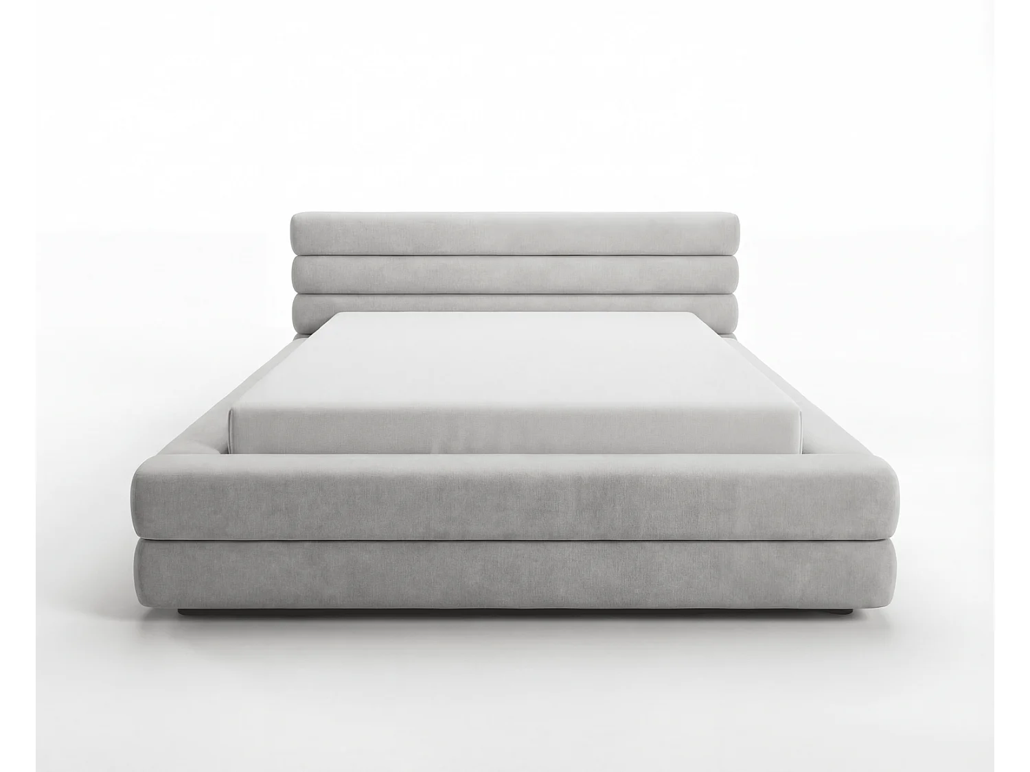 Lit rembourré 180x200 cm Elias avec coffre de rangement, style moderne, sommier métallique, gris clair