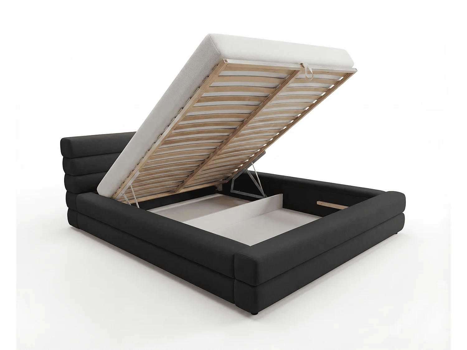 Lit double 160x200 cm Elias avec rangement, style moderne, sommier en bois, noir