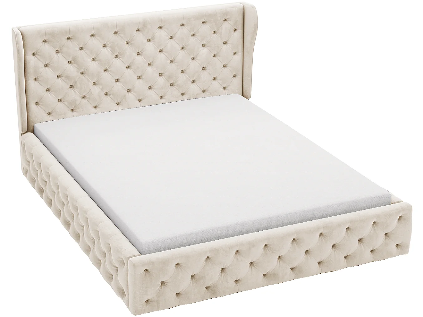 Polsterbett 180x200 cm Vivaro - mit Knopfsteppung, Bettkasten, Samt - Beige