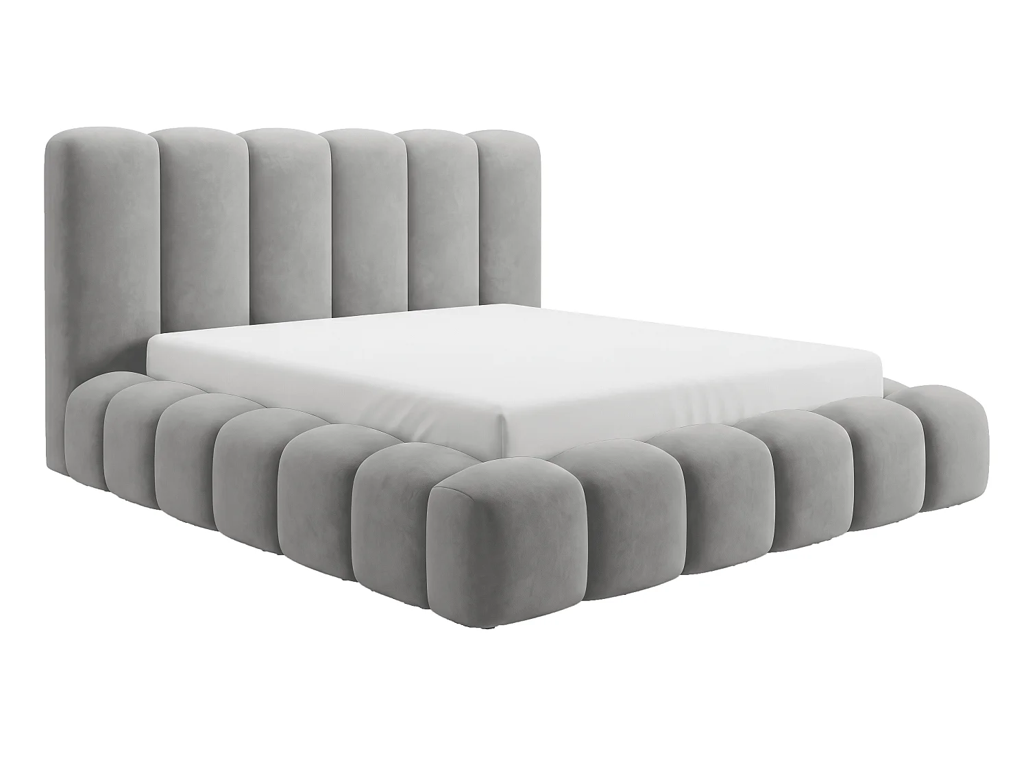 Polsterbett mit Bettkasten 160x200 Selvo - Wolkenbett, dicke Polsterung, Metalllattenrost - Grau