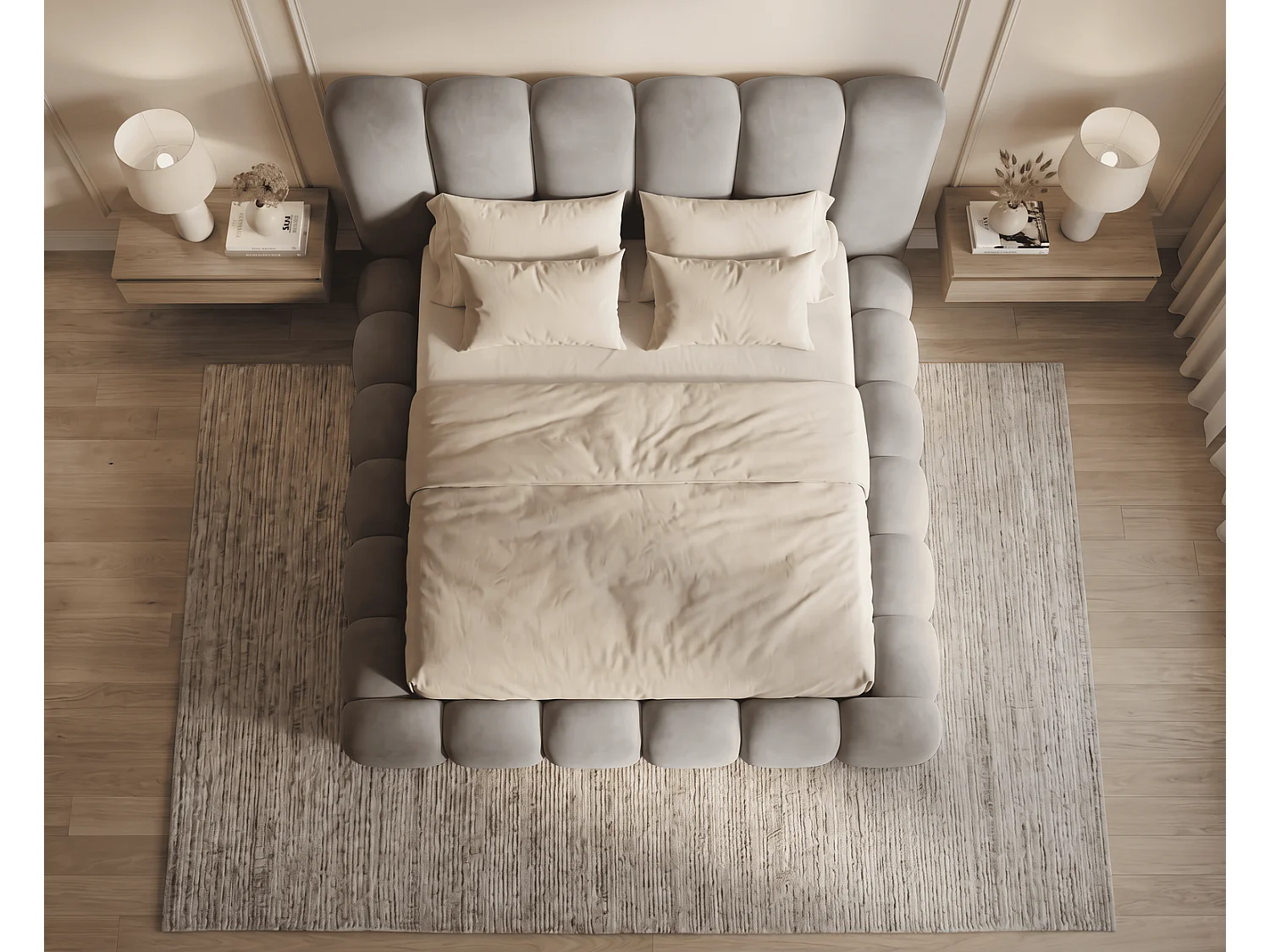Polsterbett mit Bettkasten 180x200 Selvo - Wolkenbett, dicke Polsterung, Metalllattenrost - Grau