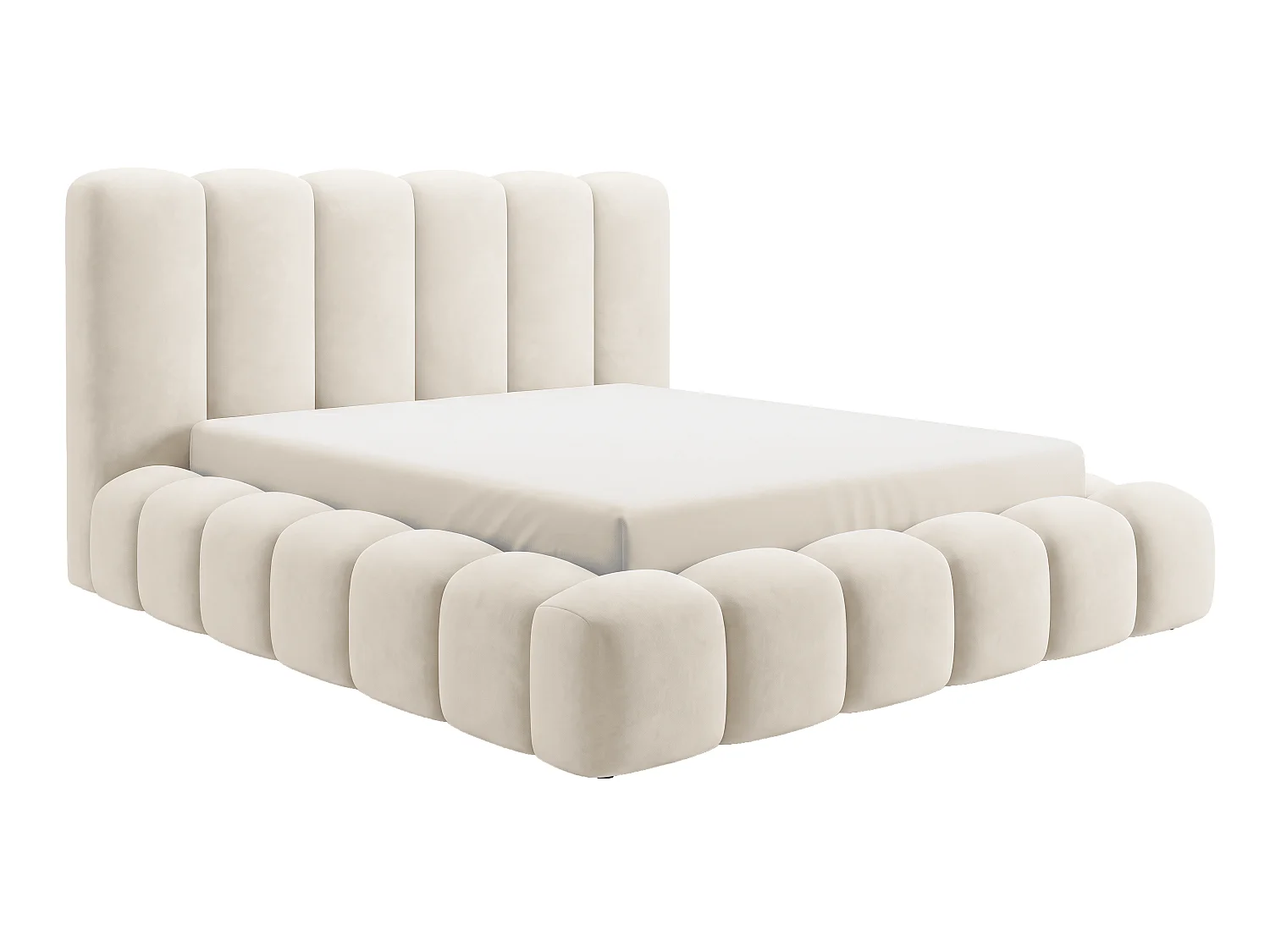 Polsterbett mit Bettkasten 160x200 Selvo - Wolkenbett, dicke Polsterung, Metalllattenrost - Beige