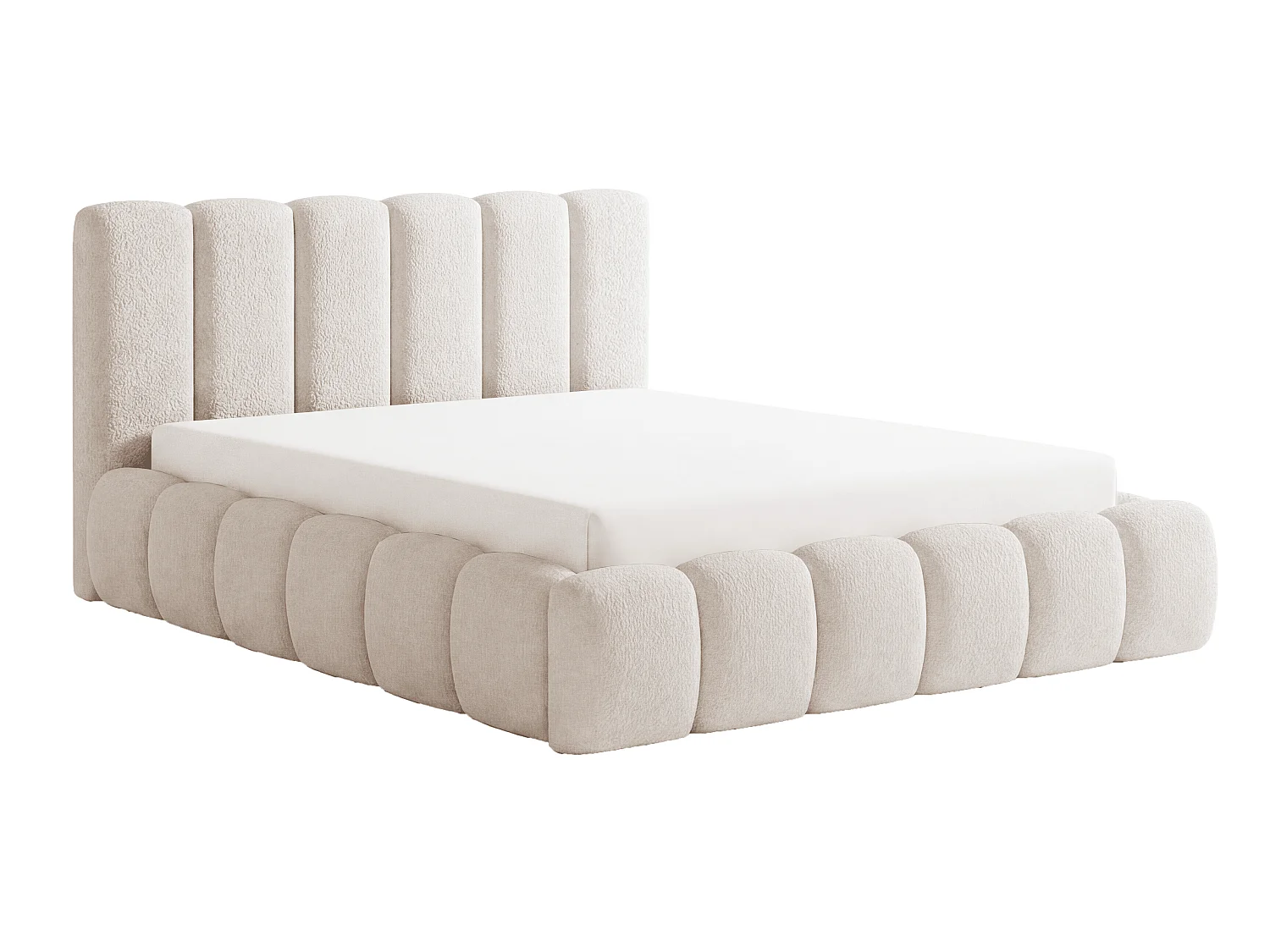 Doppelbett Bouclé 160x200 Aurelis mit Bettkasten und Metalllattenrost - Wolkenbett, Beige