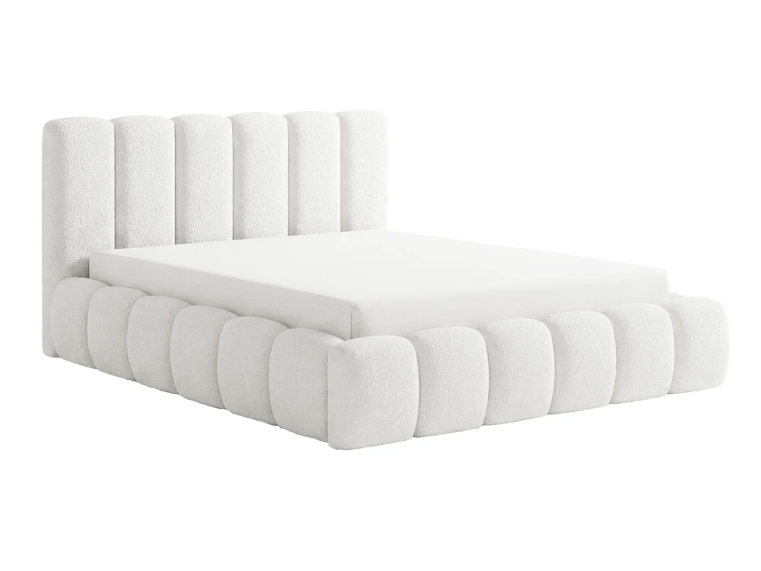 Doppelbett Bouclé 180x200 Aurelis mit Bettkasten und Metalllattenrost - Wolkenbett, Creme