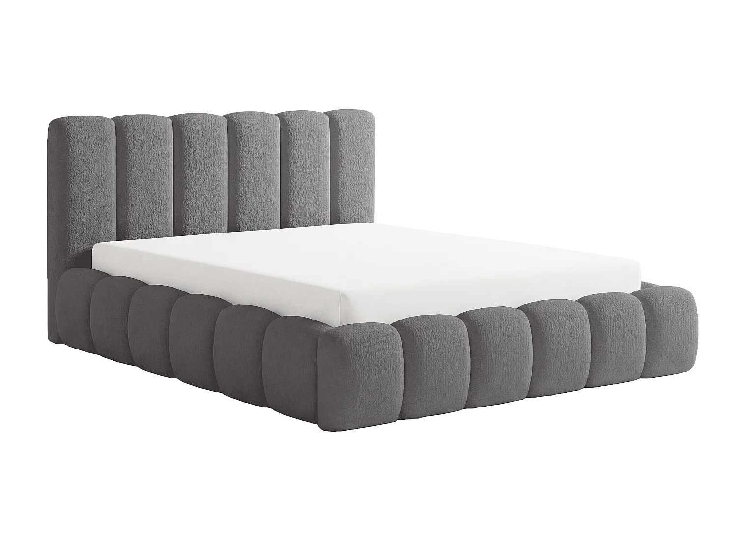 Doppelbett Bouclé 140x200 Aurelis mit Bettkasten und Metalllattenrost - Wolkenbett, Grau