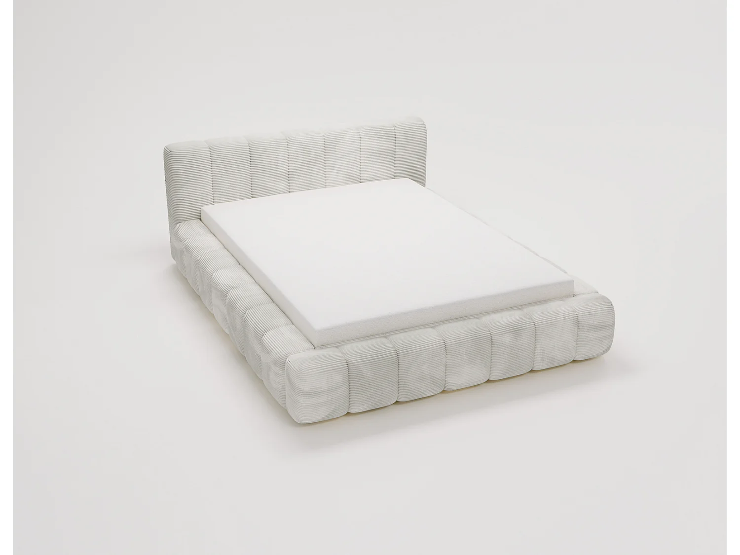 Cord-Doppelbett 180x200 Bolonia - mit Bettkasten und Holzlattenrost, Bett Hellgrau
