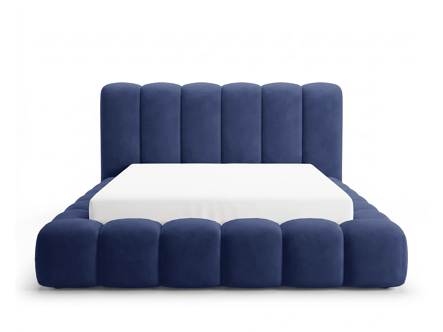 Lit coffre 180x200 Selvo, lit capitonné style nuage, mousse épaisse, sommier en bois, bleu